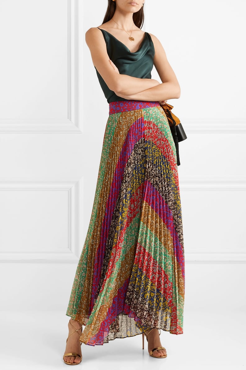 Alice + Olivia Katz Pleated Printed Georgette Maxi Skirt