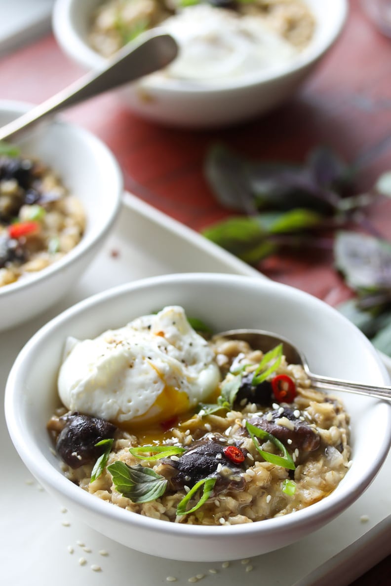 Savory Oatmeal With Miso-Mushrooms and Poached Egg