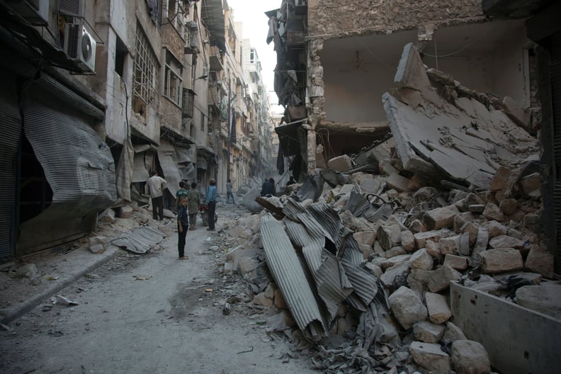 The damage after an airstrike in a rebel-held area of Aleppo.