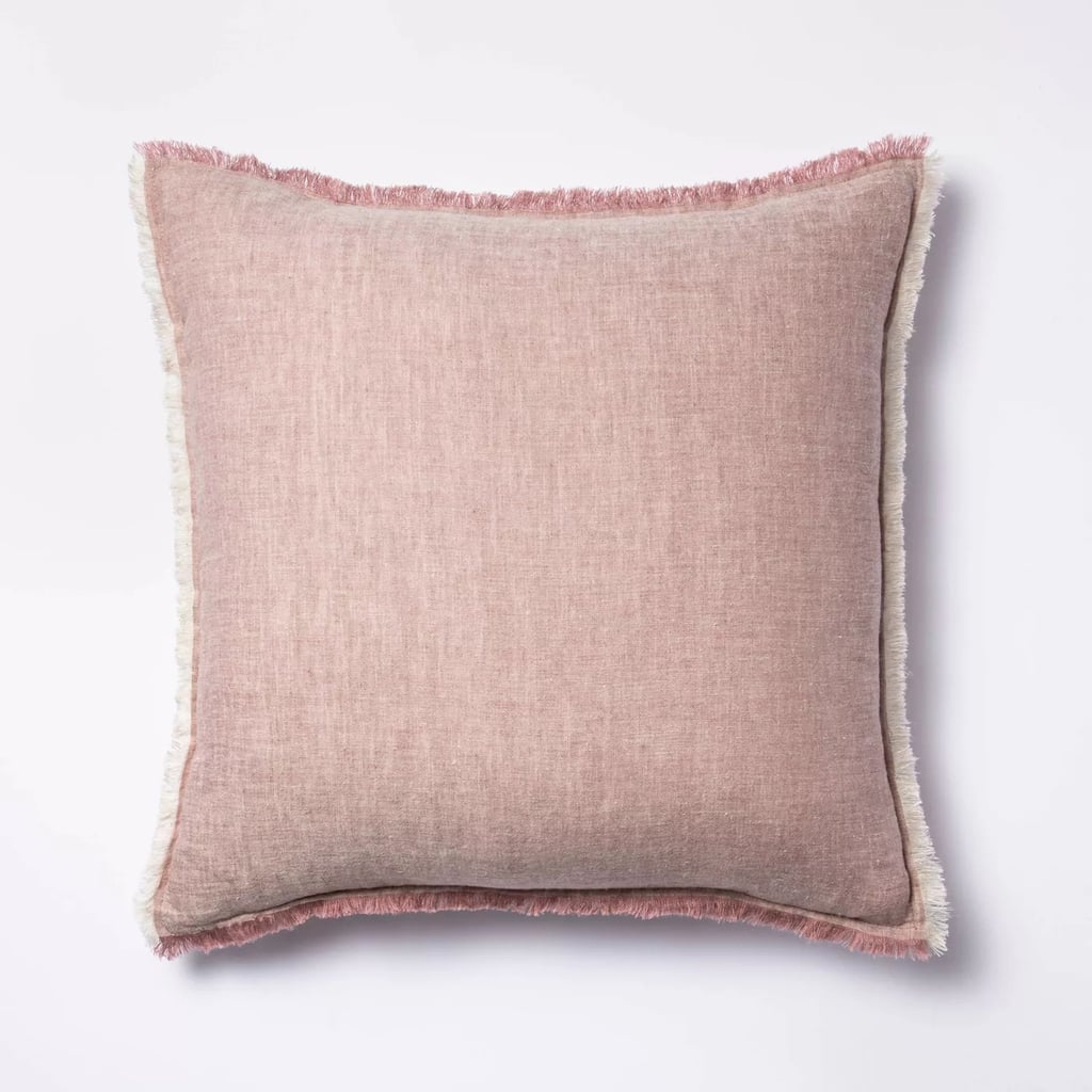 Linen Throw Pillow With Contrast Frayed Edges