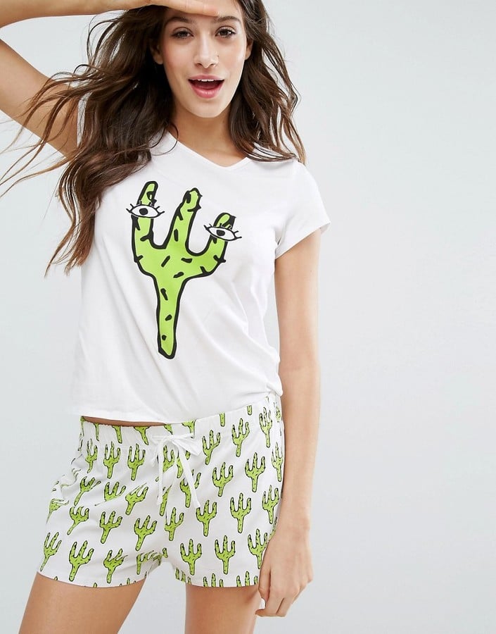 Monki Cactus Print T-Shirt And Short Pajama Set