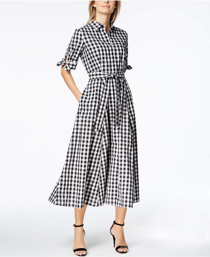 Calvin Klein Cotton Gingham-Print Midi Shirtdress | Let's Shop! These 11  Midi Dresses Are Exactly What You Need For Spring and Summer | POPSUGAR  Fashion Photo 12