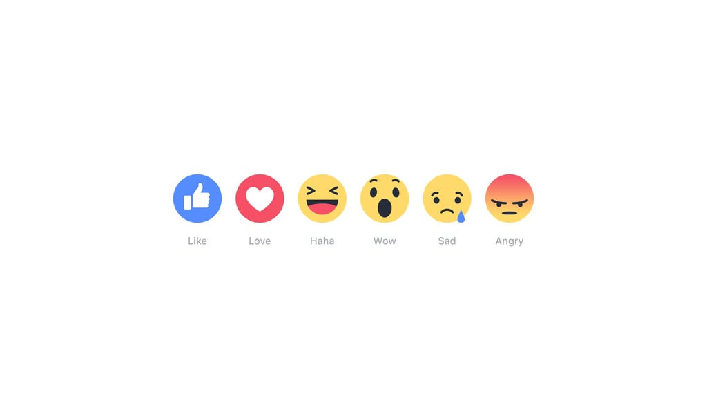 The complete set of the new Facebook emoji reactions. Facebook Emoji