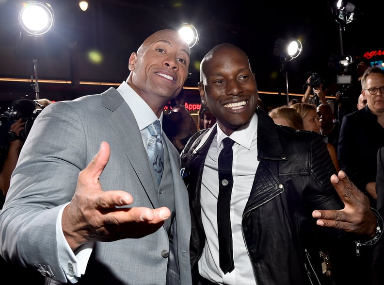 HOLLYWOOD, CA - APRIL 01:  Actor Dwayne 'The Rock' Johnson (L) and recording artist/actor Tyrese Gibson attend Universal Pictures' 