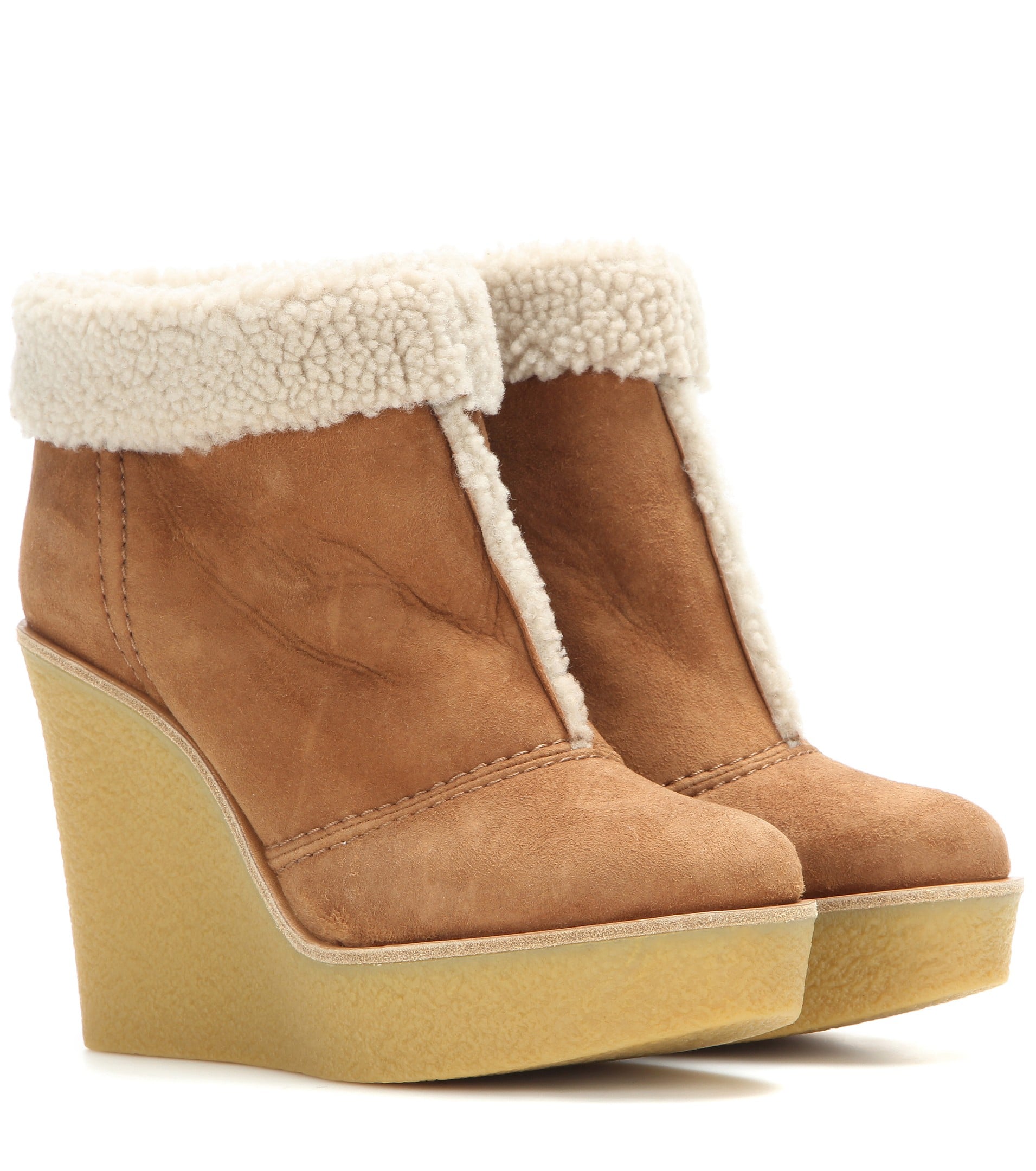 shearling wedge booties