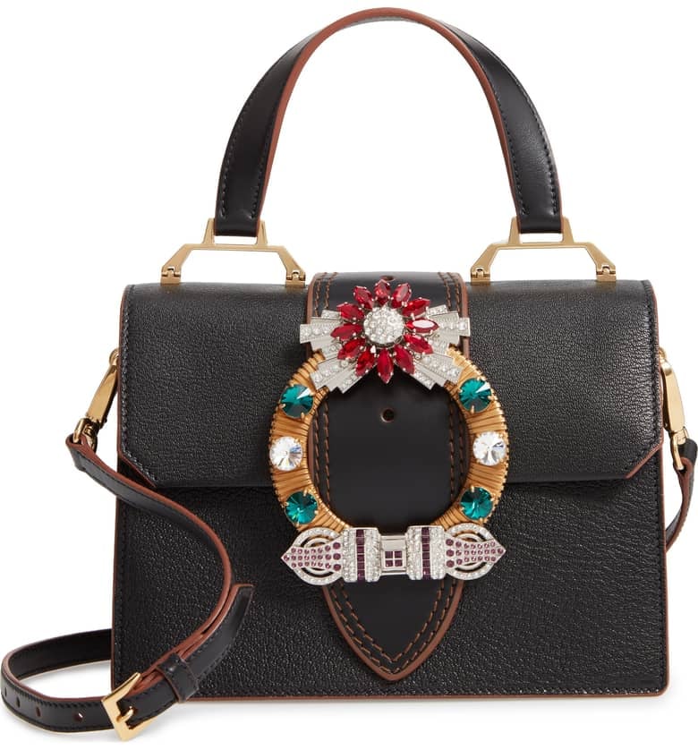 Miu Miu Madras Crystal Embellished Leather Top Handle Bag