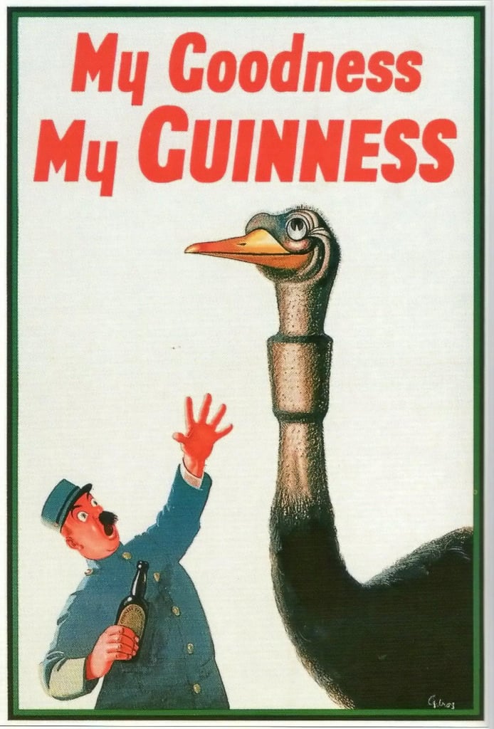 Oh no — the ostrich swallowed a Guinness! Starting in the 1930s, different zoo animals came to symbolize the Guinness family.
