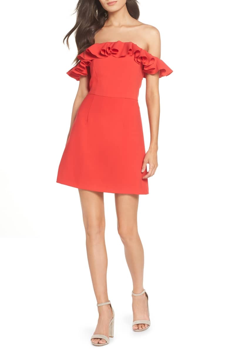 French Connection Whisper Light Off-the-Shoulder Ruffle Dress