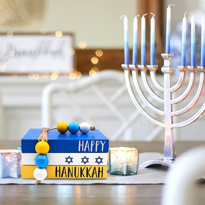 A Rustic Decor Find: Happy Hanukkah Book Stack with Wood Beads