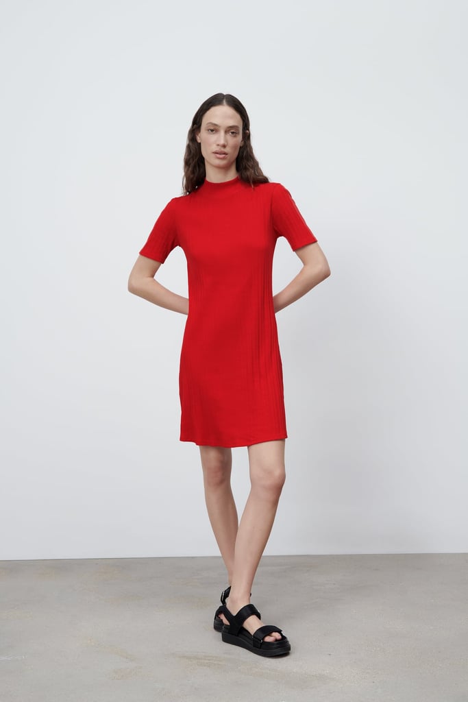 zara ribbed dress red