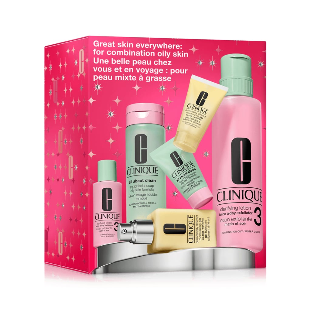 Clinique Great Skin Everywhere Set ($51, originally $85)
I don't think it's a unique experience to know which friends or family members have combination or oily skin, which is why including this set feels like a must. It's brilliantly curated, featuring Clinique's famous three-step skin-care system for cleansing, exfoliating, and moisturizing. Not only does it include full-size products, but it also comes with minis, so they're set for travel too without having to change up their regimen.
PS: The brand's Clinique Great Skin Everywhere Set ($43, originally $85) also exists and is equally fantastic.