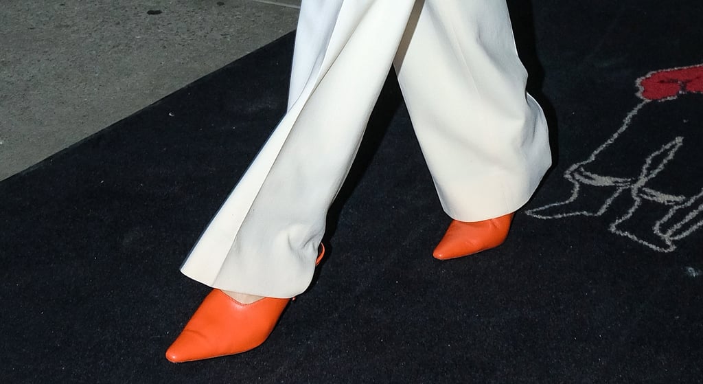 Kendall Jenner White Suit With Orange Mules