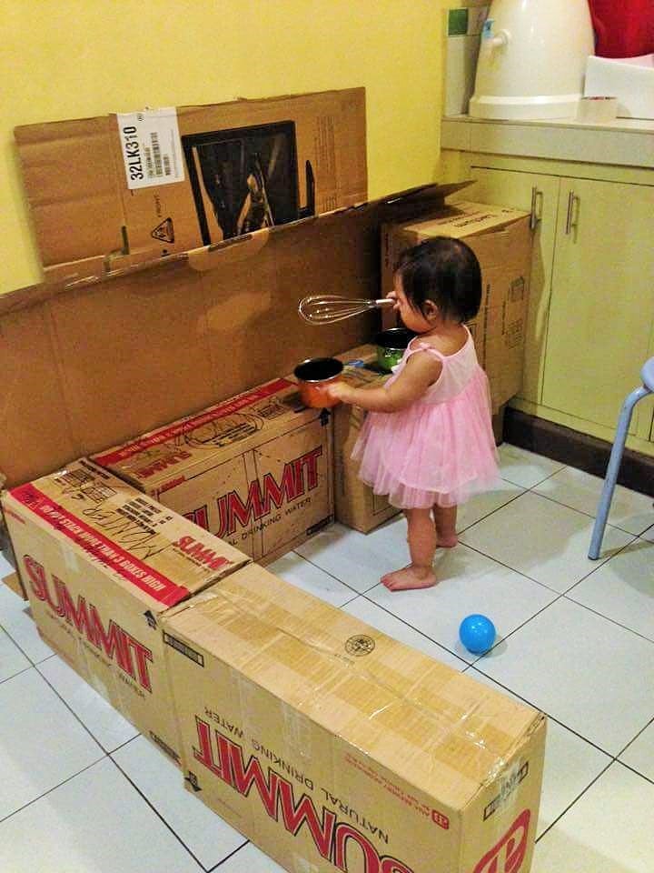 DIY Cardboard Play Kitchen For Kids