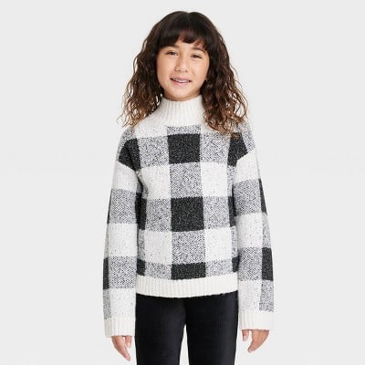 Cat & Jack Girls' Mock Neck Plaid Sweater