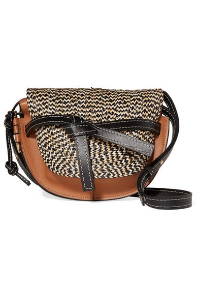 Loewe Gate Small Woven Raffia and Leather Shoulder Bag