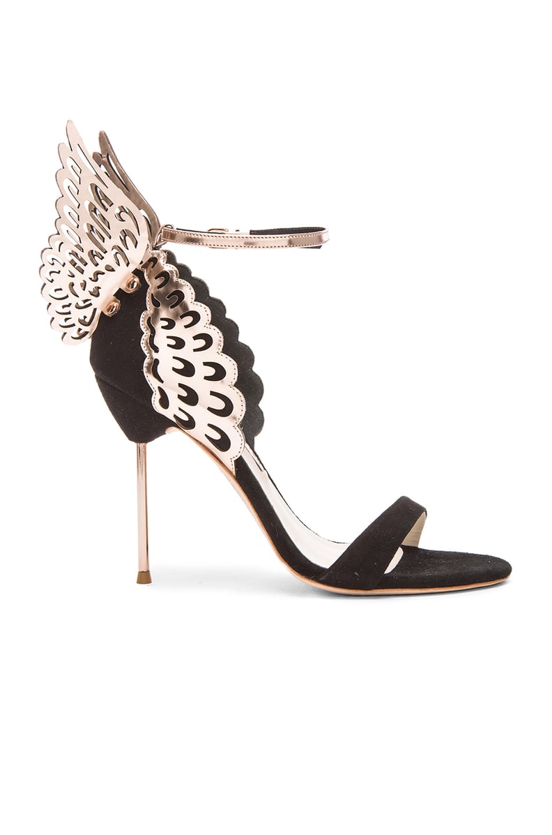 Sophia Webster Evangeline Black Rose Suede & Metallic Leather Winged Sandals