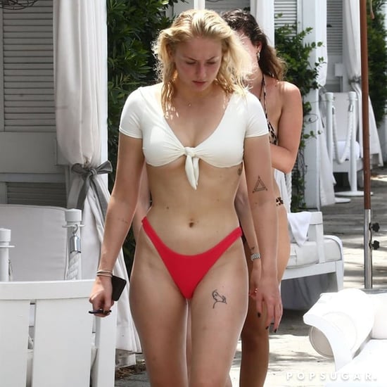 Sophie Turner White and Red Bikini August 2018