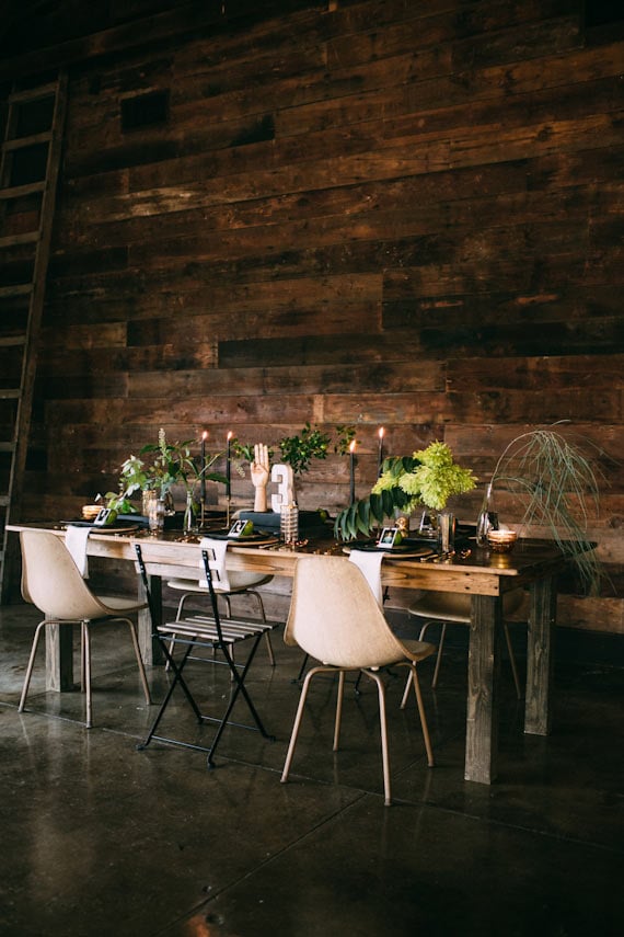 Mix vintage home decor with lush greens for a charmingly eclectic look.
Photo by Kat Bevel Photography via 100 Layer Cake