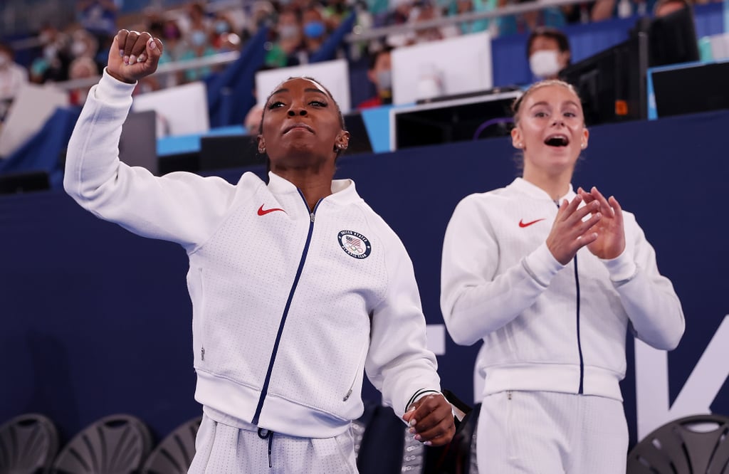 Simone Biles Cheers on Her Olympic Teammates During Finals