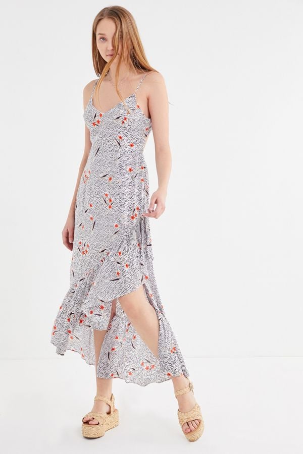 UO Fireworks Tie-Back Ruffle Midi Dress