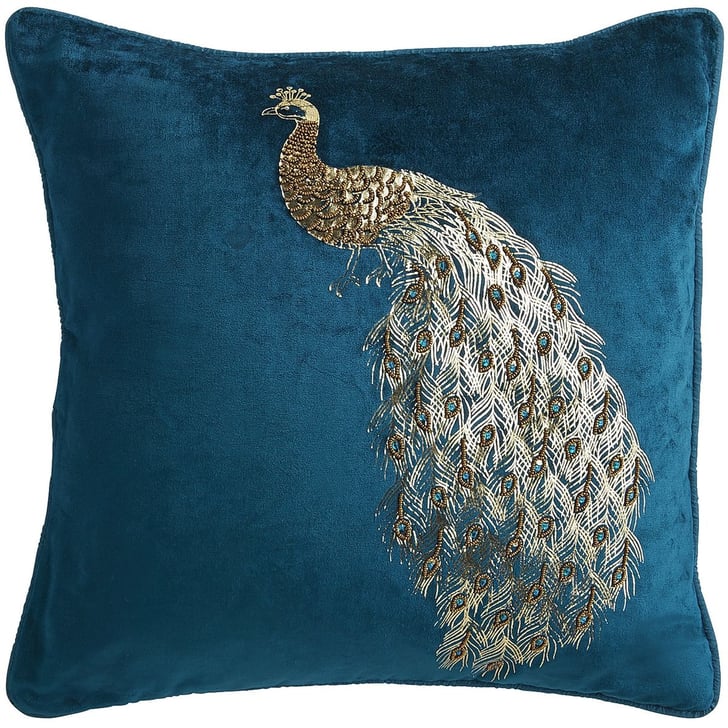 Beaded Peacock Pillow (35) Velvet Home Decor Trend POPSUGAR Home