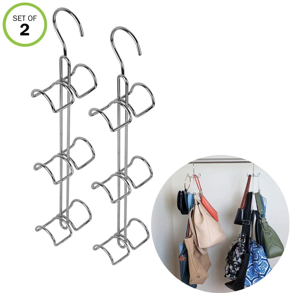 Evelots Purse Handbag Closet Organiser-Hanging-Chrome Finish-12 Hook Total-Set