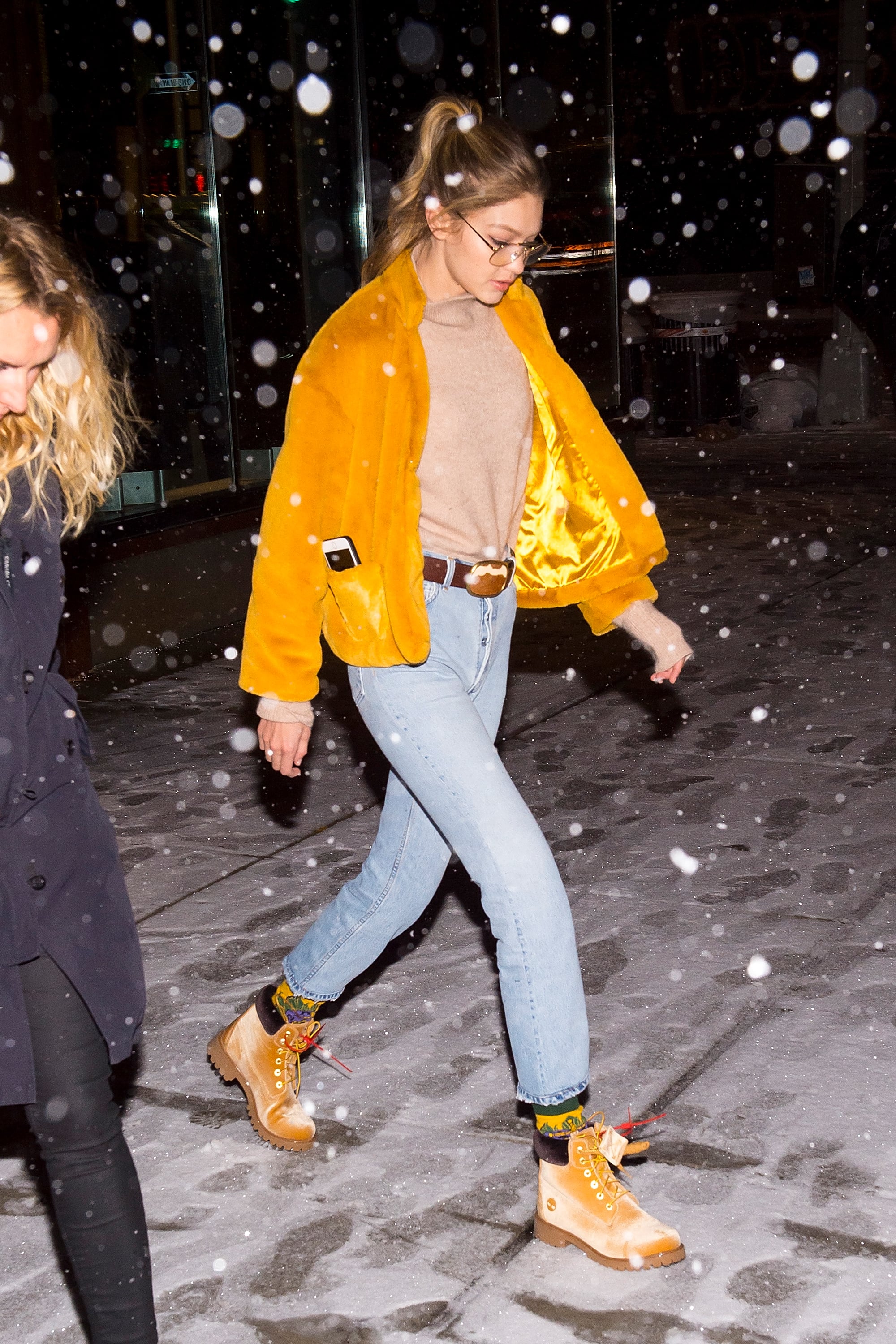 Gigi Hadid Yellow Furry Coat | PS Fashion