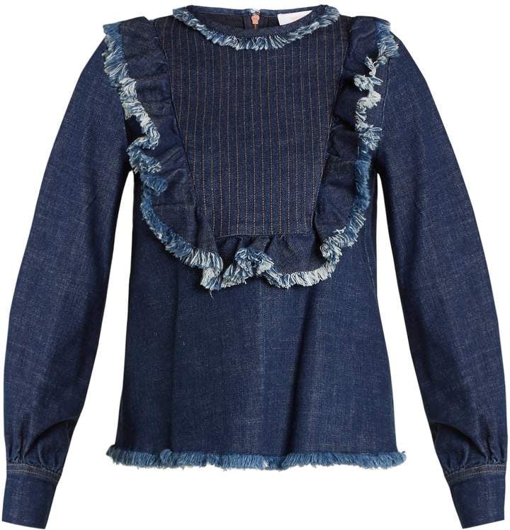 See by Chloé Ruffle-Trimmed Denim Top