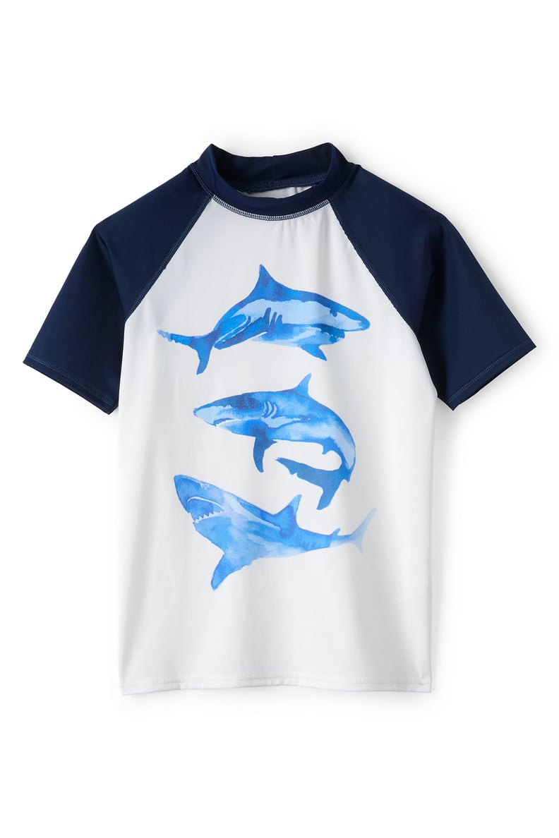 Lands' End Little Boys Raglan Colorblock Graphic Rash Guard-Sharks