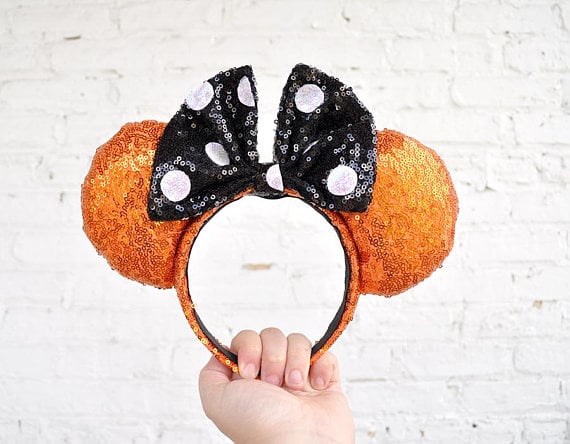 Halloween Orange Black Sequin Polka Dot Disney Ears