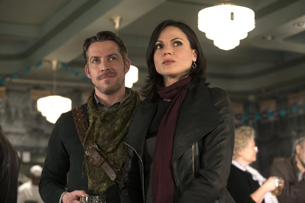 Robin Hood (Sean Maguire) and Regina (Lana Parrilla) on Once Upon a Time.