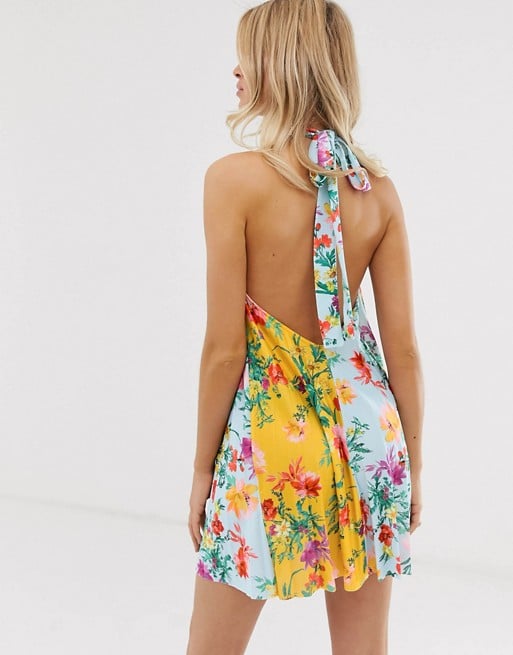 ASOS DESIGN Floral Backless Halter Dress