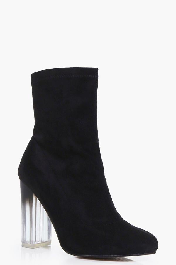 Boohoo Neve Clear Heel Sock Boot