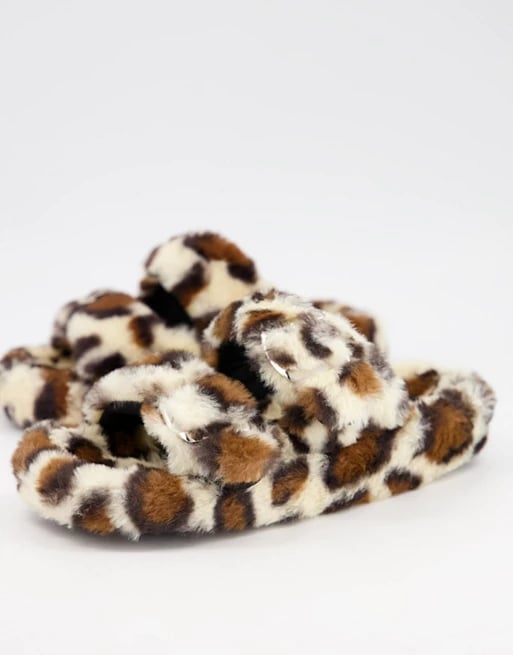 Quipid Double Strap Slippers in Leopard Fur