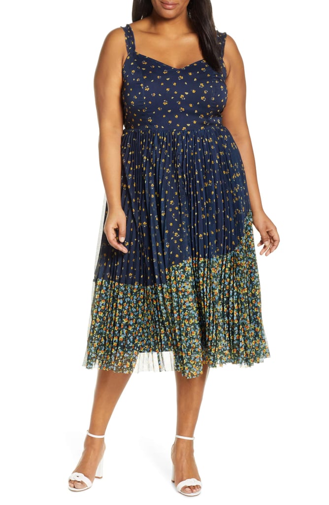 Jason Wu x ELOQUII Floral Print Pleated Midi Dress