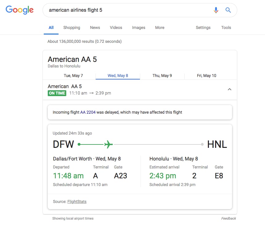Type your flight info into Google search to see if it's on time.