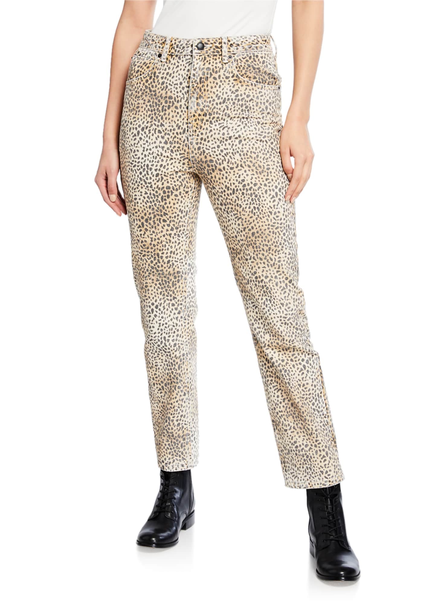 leopard print straight leg jeans
