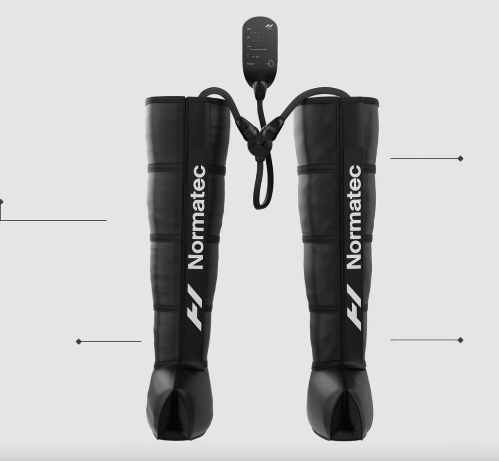 Normatec 3 Legs Complete Leg Recovery Suite ($899)
"I'm so far from being the world class athlete you think of when you see air compression boots and yet, I'm obsessed with them. I'm a working mom of two kids under 3 and my workouts range from a 30-minute PS workout video (on a good day) to endless sprints to catch up with my toddler. At the end of the day, I like nothing more than to melt into the couch to celebrate getting both kids to sleep. 
I'd previously tried using a massage gun to relieve my muscles but most days I'm too tired to even hold the gun. The Normatec Legs do all of the work for me with seven levels of pressure to revive my muscles. Some people unwind with a glass of wine or trash TV, I feel at peace in these $800 boots." — Genevieve Farrell Roston, former fitness and wellness video director