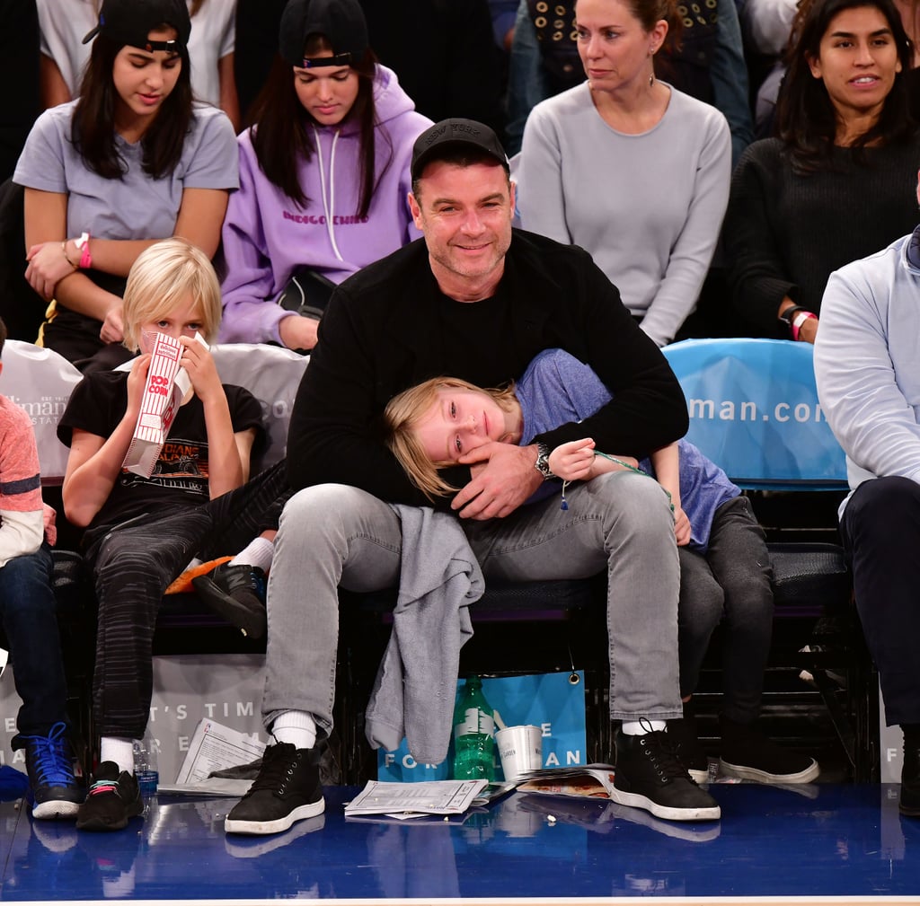 Liev Schreiber and His Sons at Basketball Game in NYC 2017