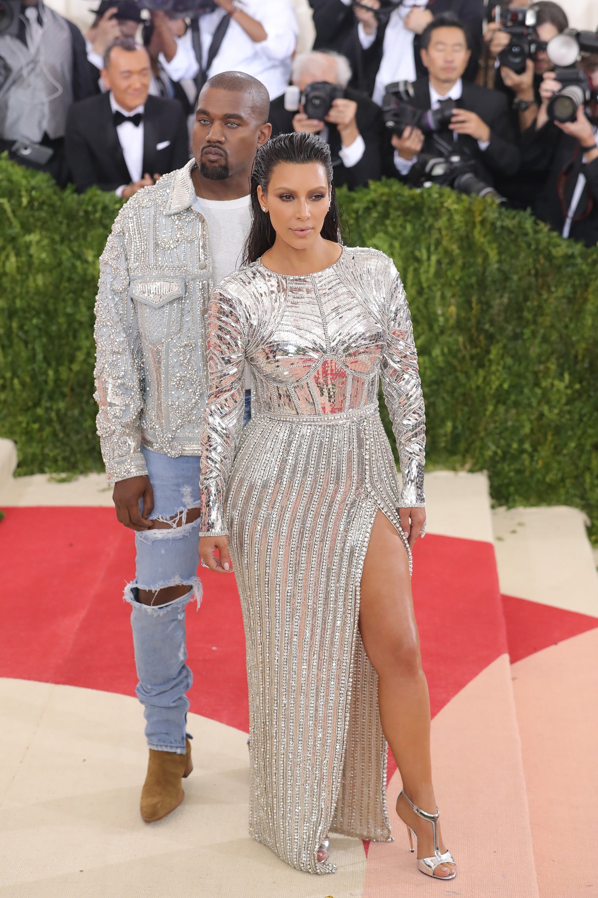 Kim Kardashian West Pairs Blazer & Bra With Clear Yeezy Mules [PHOTOS]