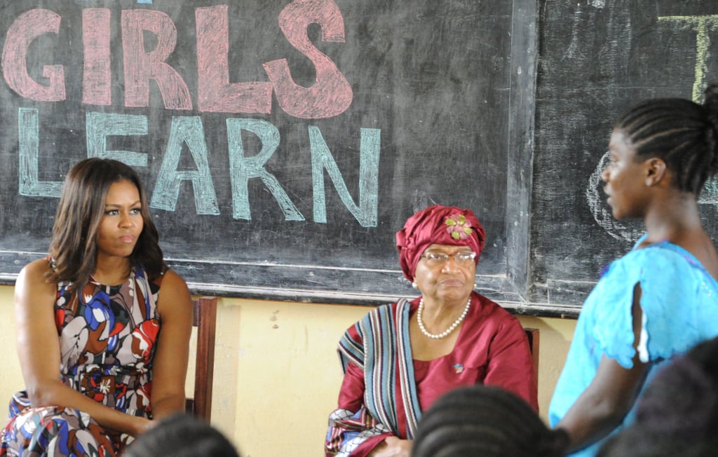 When she visited a women's education program in Monrovia, she slipped into a bright printed Marni sheath.