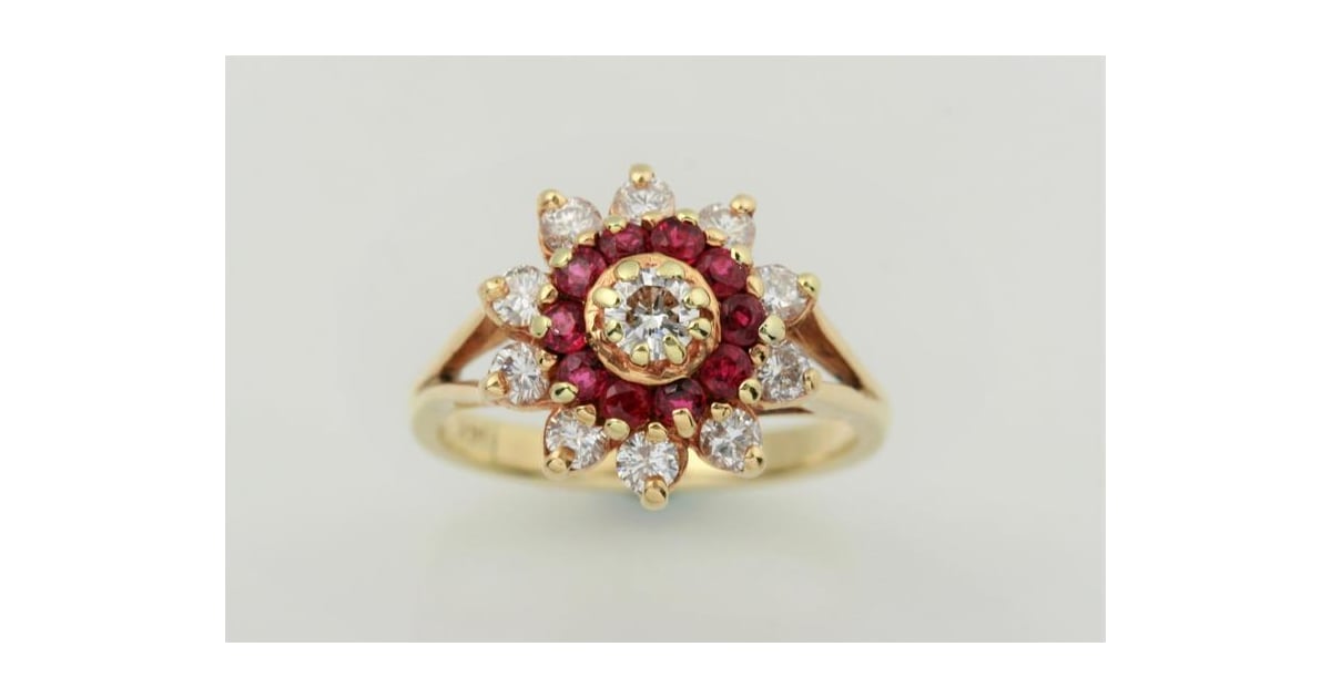 Etsy Ruby and Diamond Flower Ring 14k Yellow Gold | Katy Perry's
