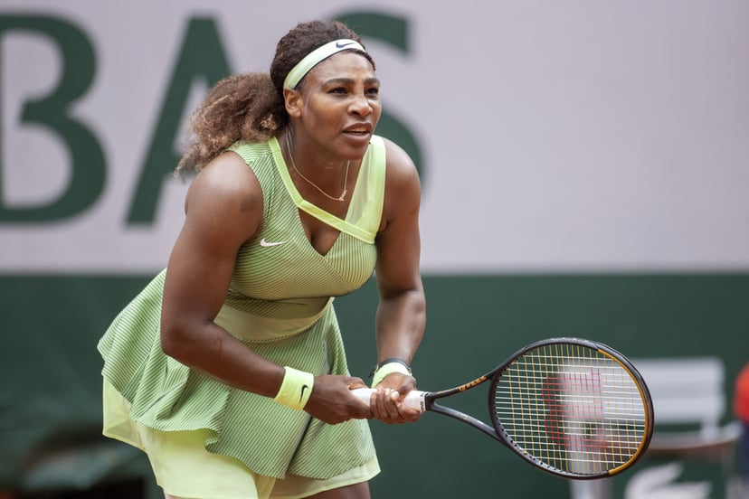 PARIS, FRANCE June 4.  Serena Williams of the United States in action against Danielle Collins of the United States on Court Philippe-Chatrier during the third round of the singles competition at the 2021 French Open Tennis Tournament at Roland Garros on 