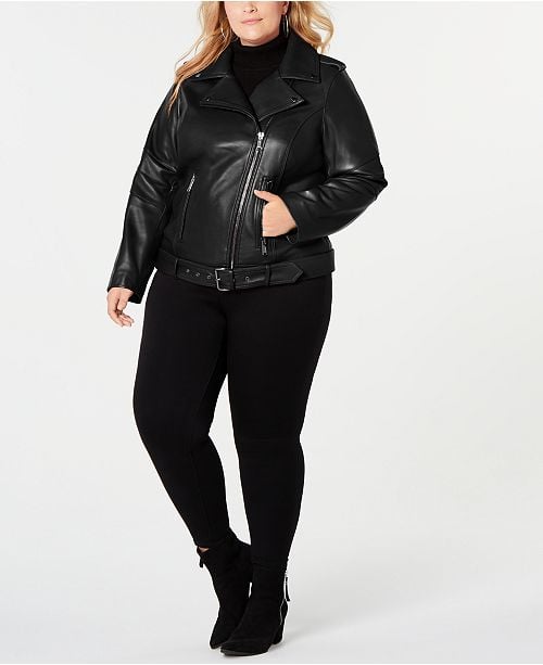 Michael Kors Plus Size Asymmetrical Belted Leather Jacket | 11 Jackets Curvy Girls Are Going to Fall in Love With This Season POPSUGAR Fashion Photo 10