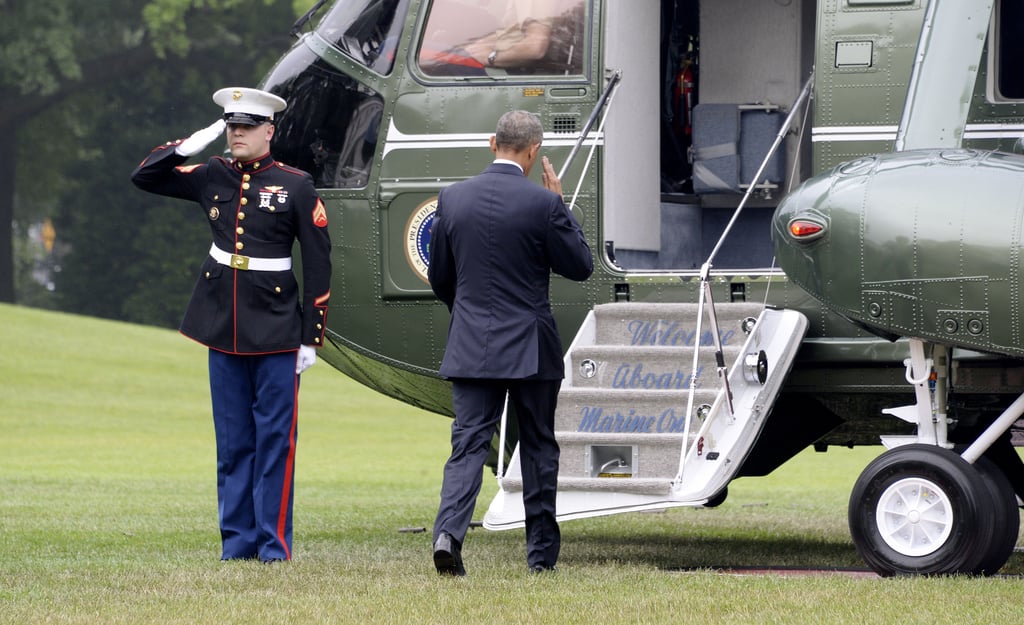 President Obama boards Marine One at the White House on his way to Orlando.