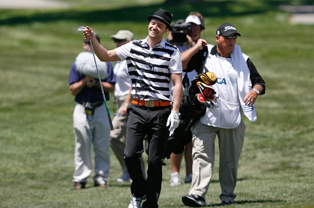 Justin Timberlake got excited during a round at San Diego's Torrey Pines golf course in June 2008.