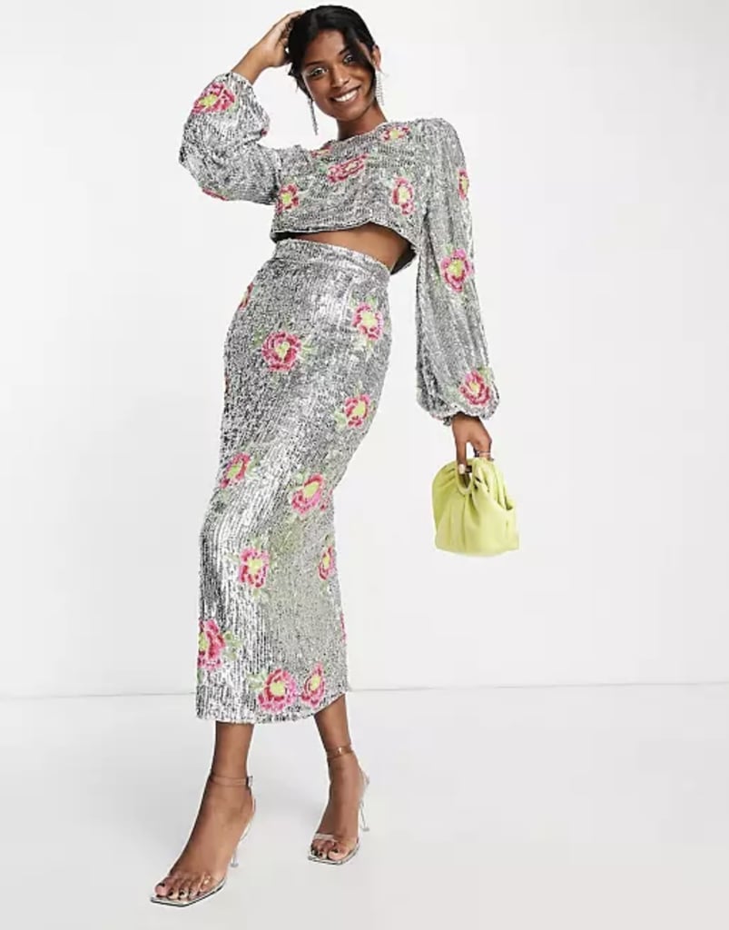 ASOS Edition Blouson Sleeve Crop Top & Midi Skirt