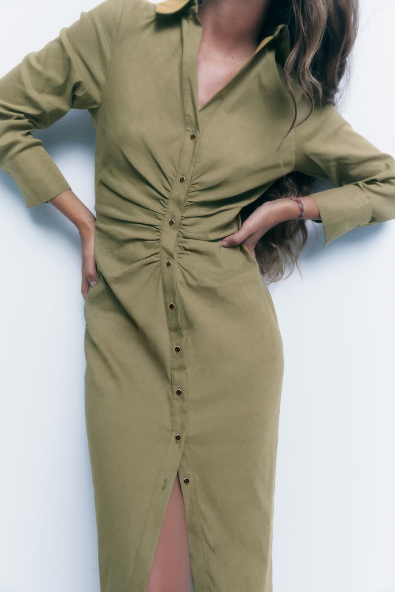 A Shirt Midi Dress: Zara Shirt Dress With Ruching