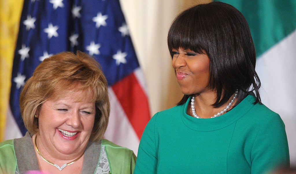 Michelle Obama laughed with Irish Prime Minister Enda Kenny's wife, Fionnuala, during a March 2013 reception.