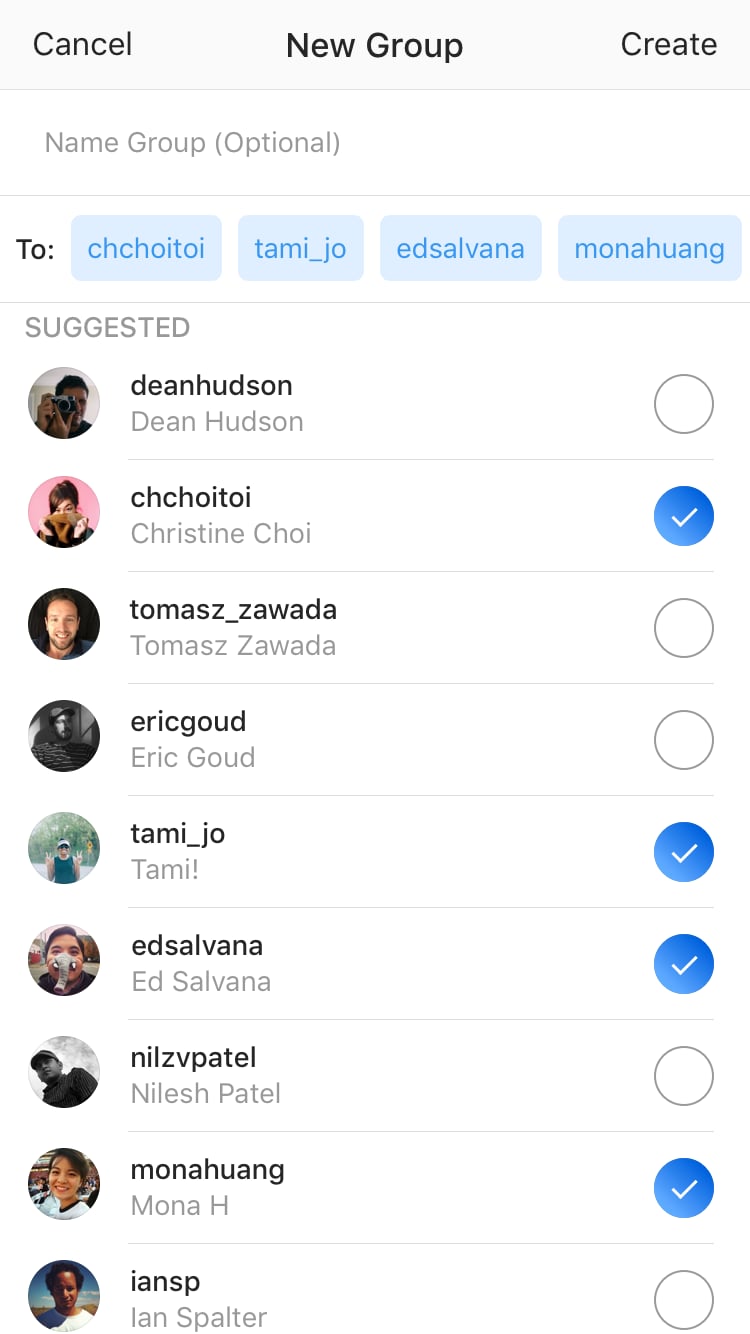 Instagram will come up with ideas of who to send your stories to.